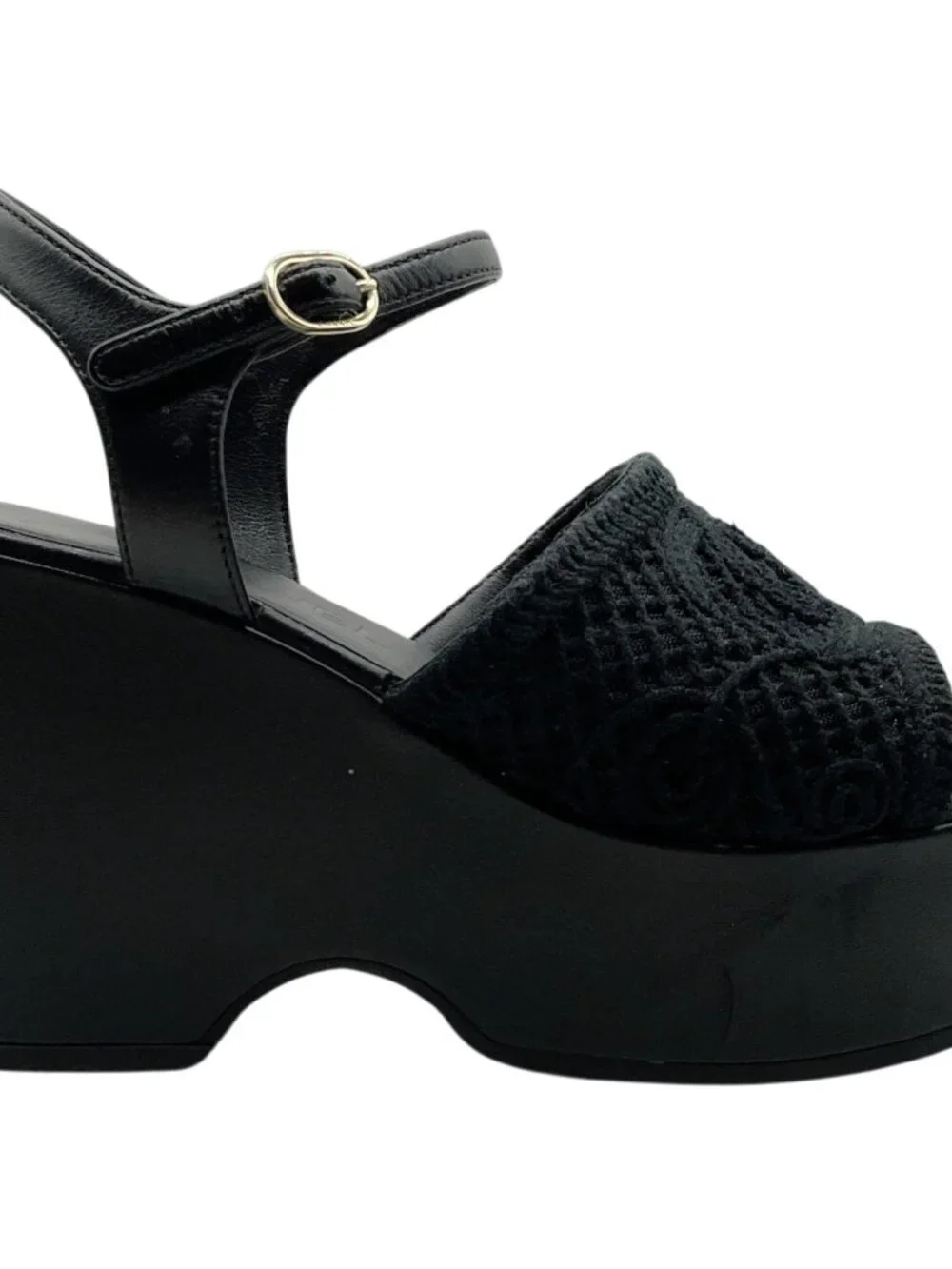 Chanel 2025 Black Mesh CC Logo Platform Sandals